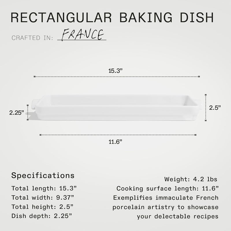 Madein Cookware - Rectangular Baking Dish - White - Hand Crafted Porcelain - Professional Bakeware - France - Image 5